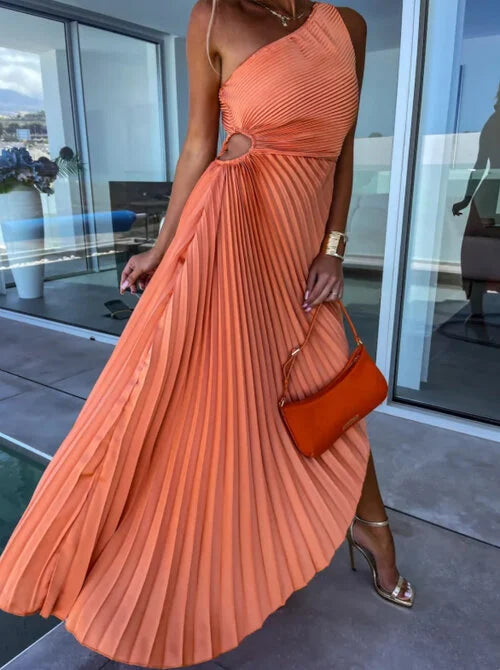 ELLA | One-Shoulder Geplooide Midi Jurk