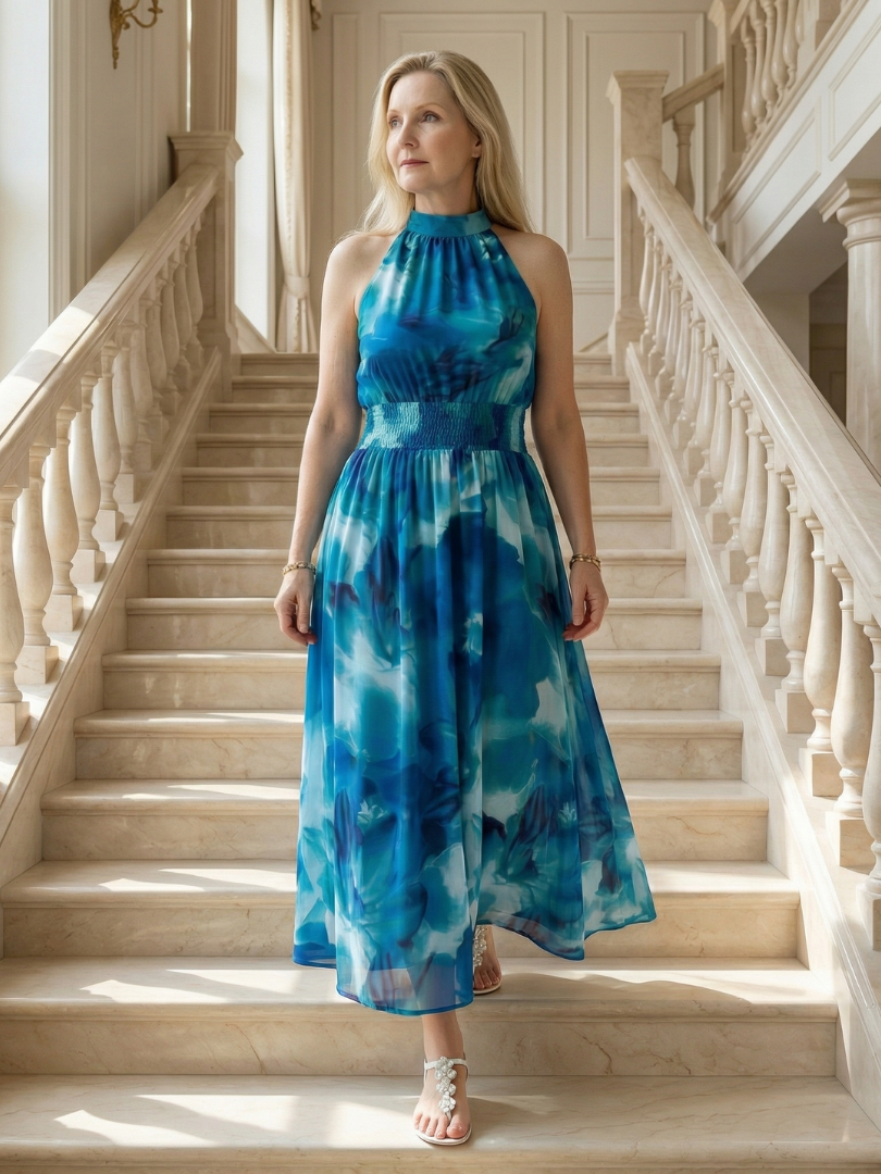 SYLIN | Gathered Halter Midi Jurk