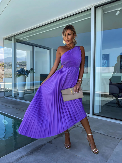 ELLA | One-Shoulder Geplooide Midi Jurk