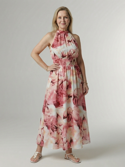 SYLIN | Gathered Halter Midi Jurk