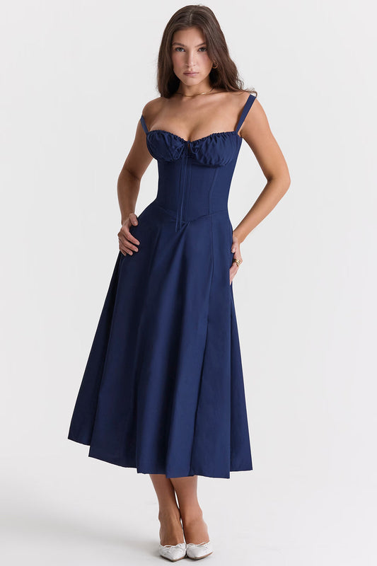 LUCIE | Fit Midi Jurk - Donkerblauw