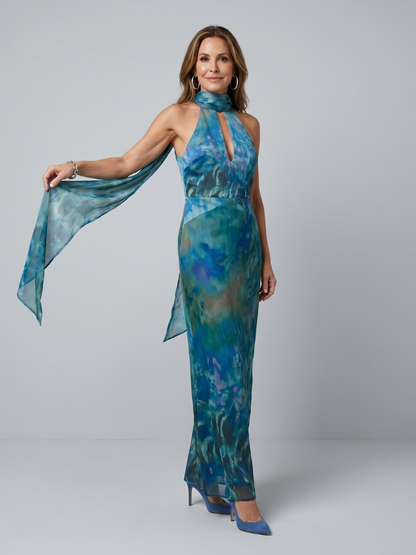 CELINE | Keyhole Halter Maxi Jurk