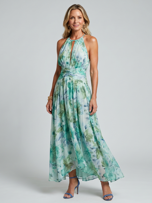 ELISE | Geplooide Halter Maxi Jurk