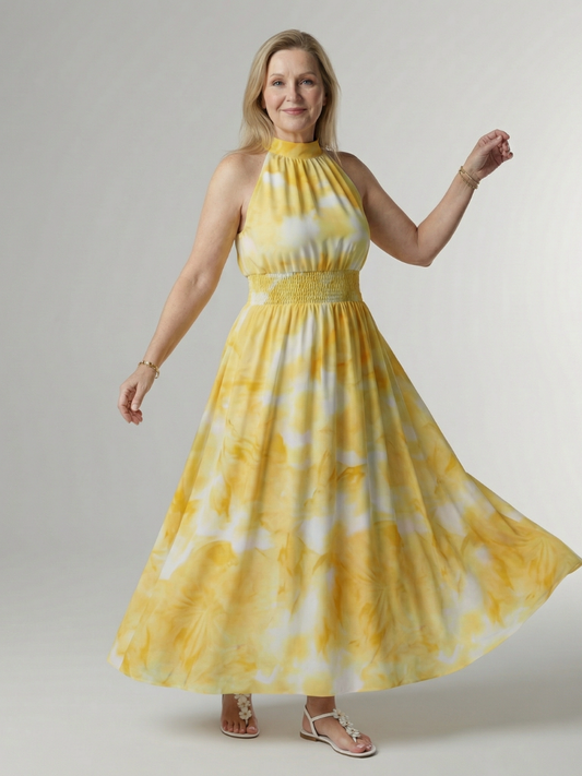 SYLIN | Gathered Halter Midi Jurk