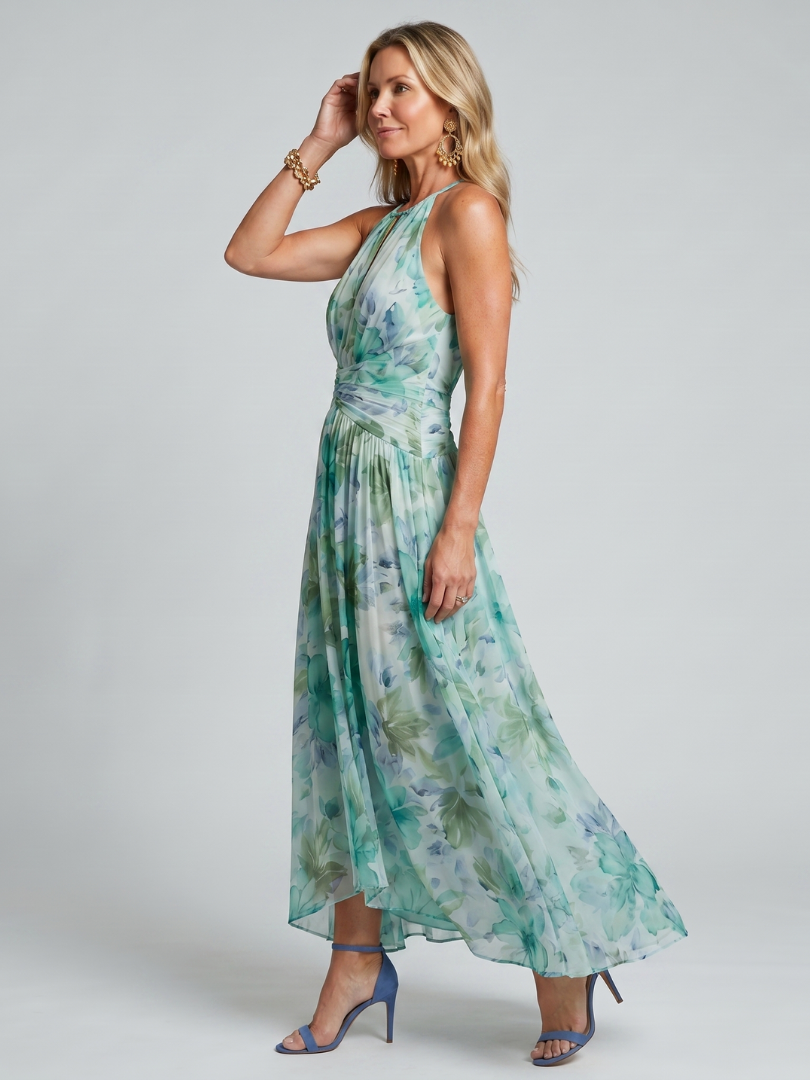 ELISE | Geplooide Halter Maxi Jurk