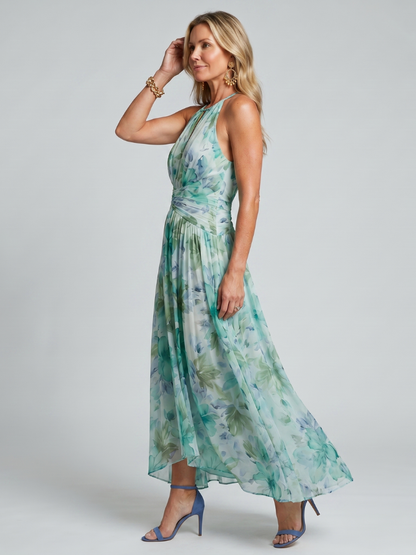 ELISE | Geplooide Halter Maxi Jurk