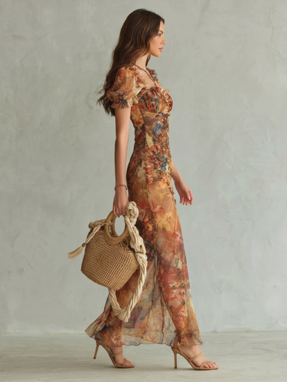 FLEUR | Maxi Jurk met Ruches en Split
