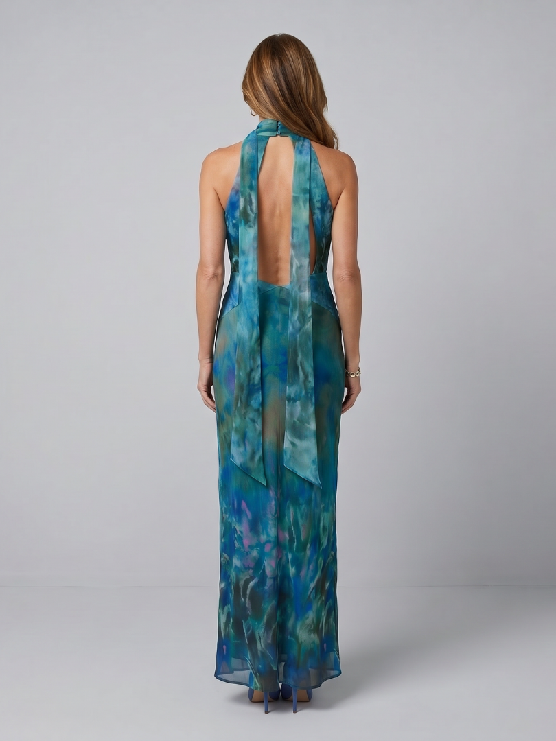 CELINE | Keyhole Halter Maxi Jurk
