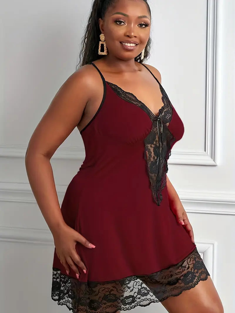DIANA – Plus size Sexy Nachtjapon met Kant & V-hals