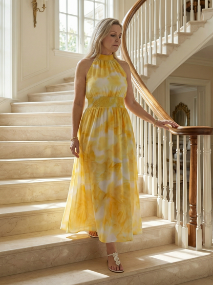 SYLIN | Gathered Halter Midi Jurk