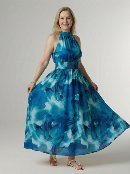 SYLIN | Gathered Halter Midi Jurk