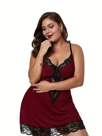 DIANA – Plus size Sexy Nachtjapon met Kant & V-hals