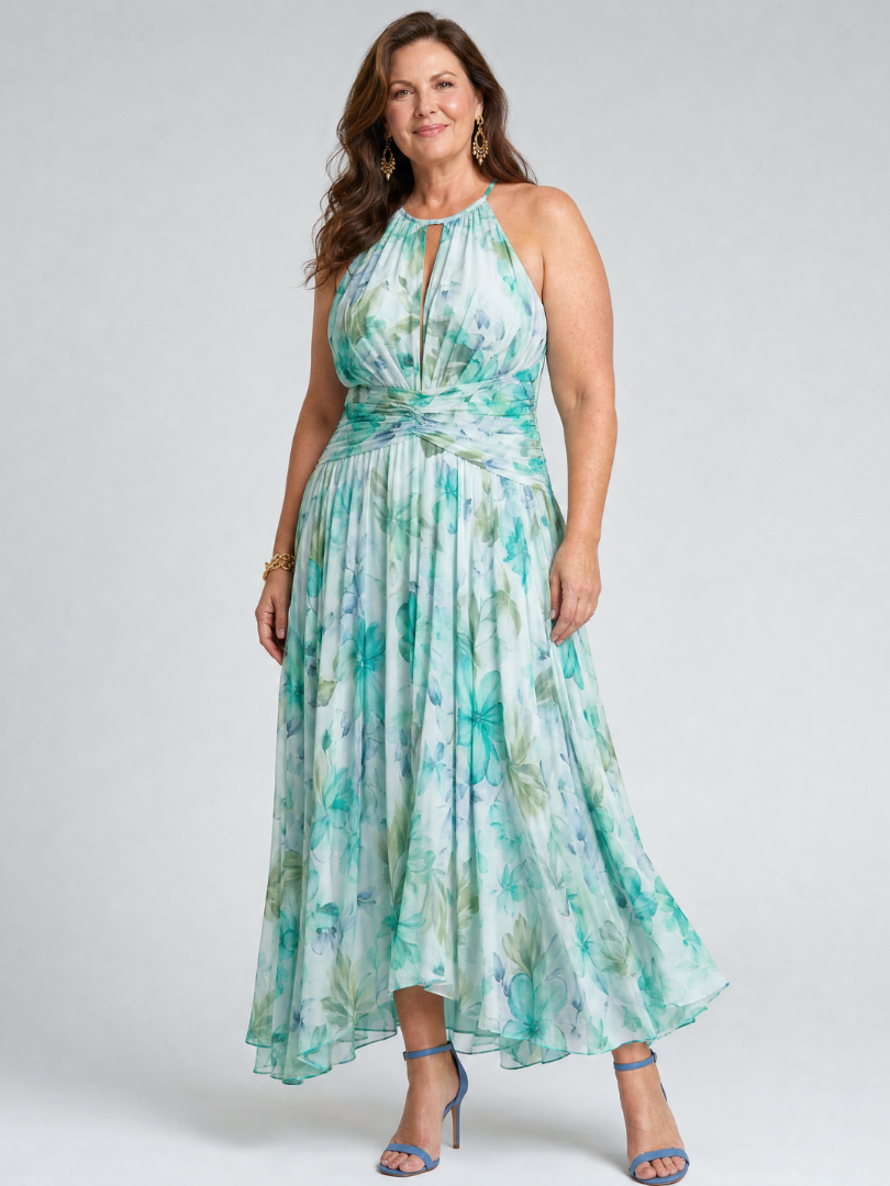 ELISE | Geplooide Halter Maxi Jurk