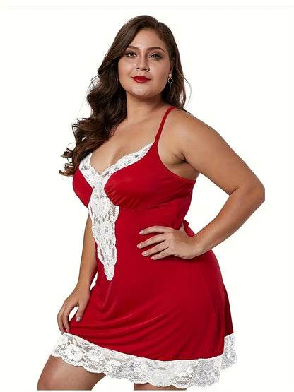 DIANA – Plus size Sexy Nachtjapon met Kant & V-hals