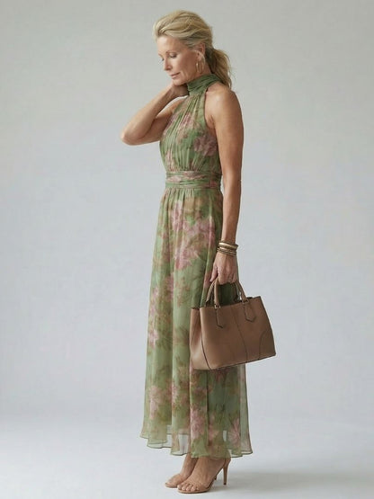 MIRELLE | Geplooide Halter Maxi Jurk