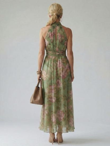 MIRELLE | Geplooide Halter Maxi Jurk