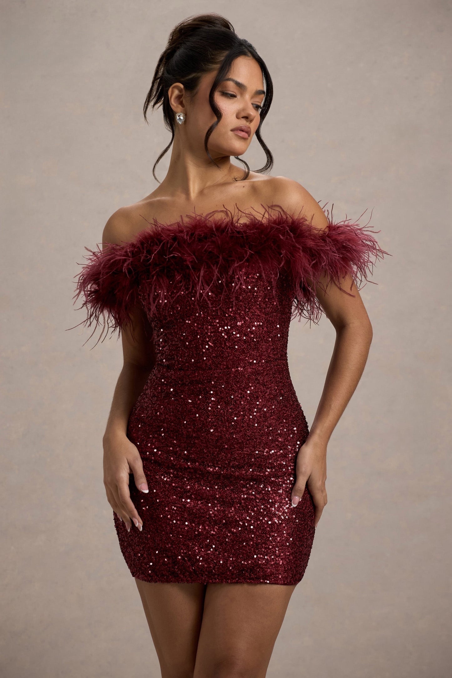 VALENTINA – Feather Sparkle Mini Dress