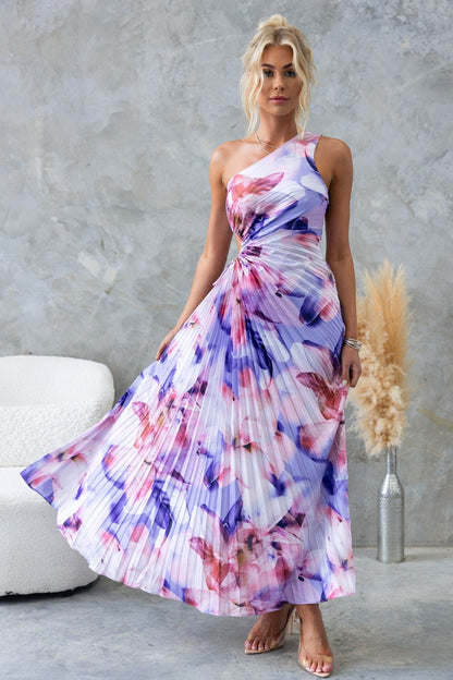ELLA | One-Shoulder Geplooide Midi Jurk