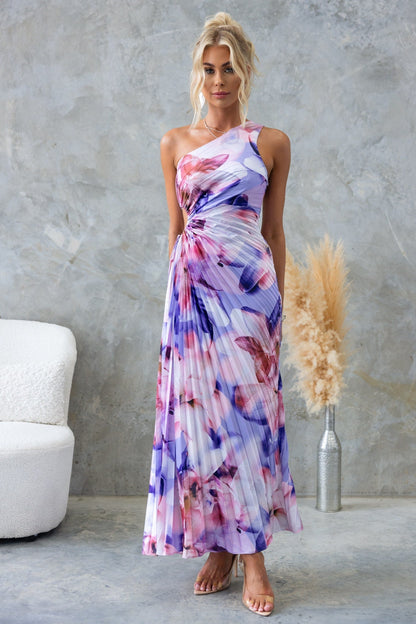 ELLA | One-Shoulder Geplooide Midi Jurk