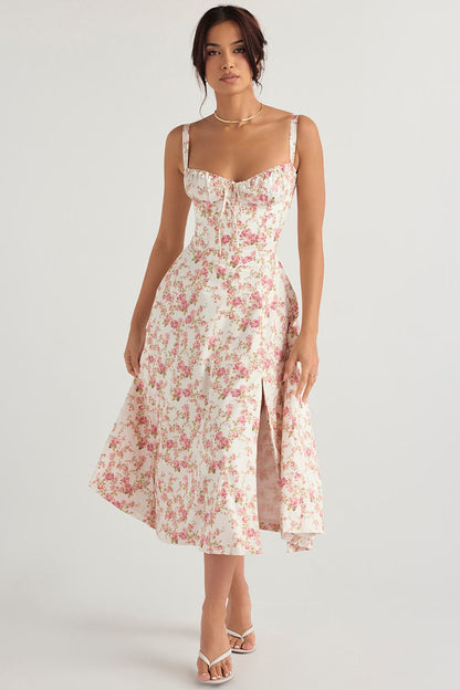 LUCIE | Fit Midi Jurk - Roze Bloemen