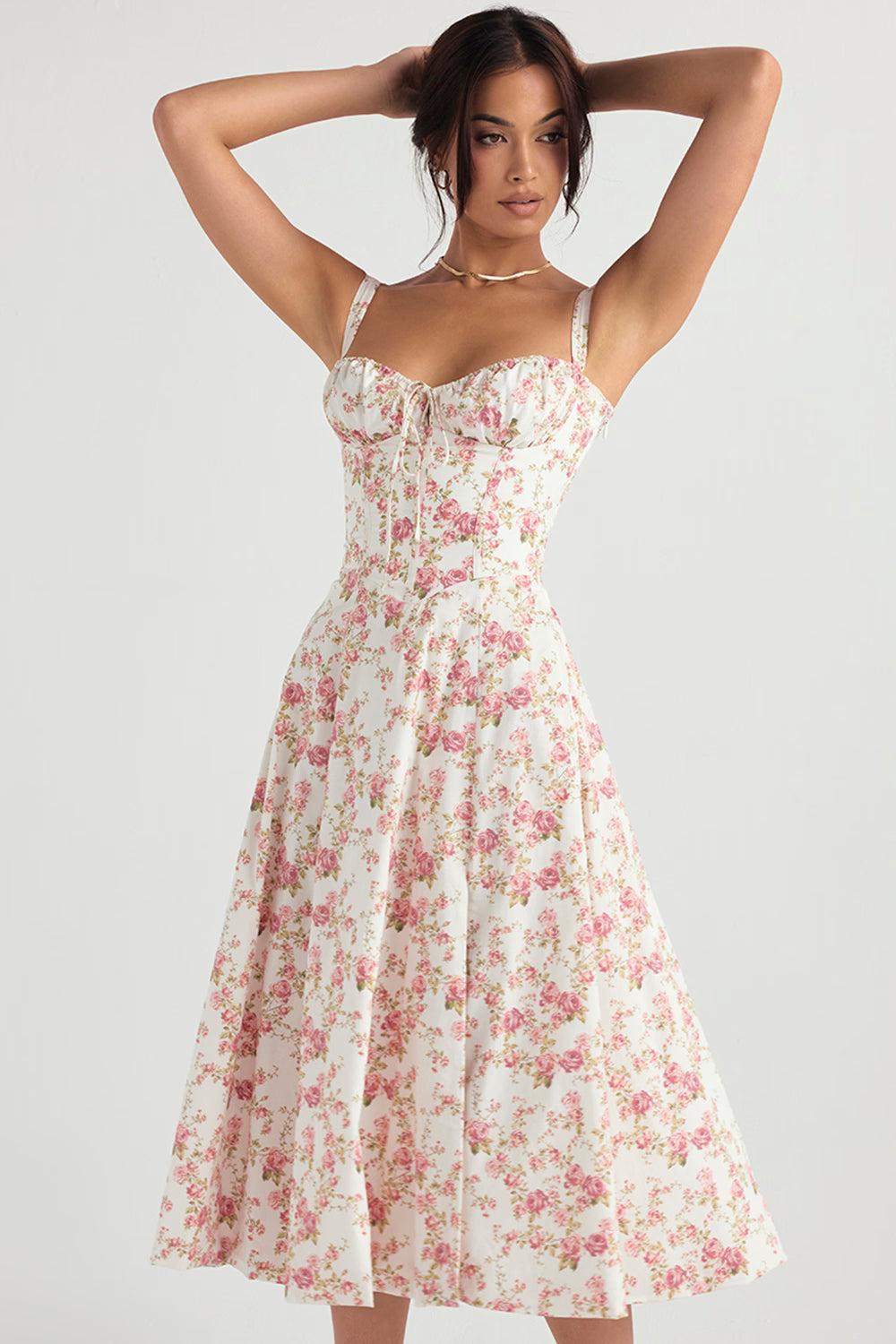 LUCIE | Fit Midi Jurk - Roze Bloemen