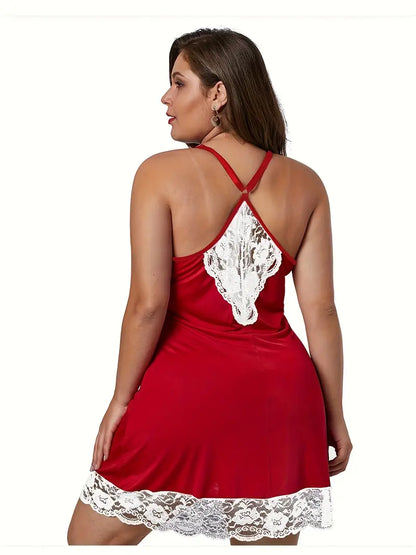 DIANA – Plus size Sexy Nachtjapon met Kant & V-hals