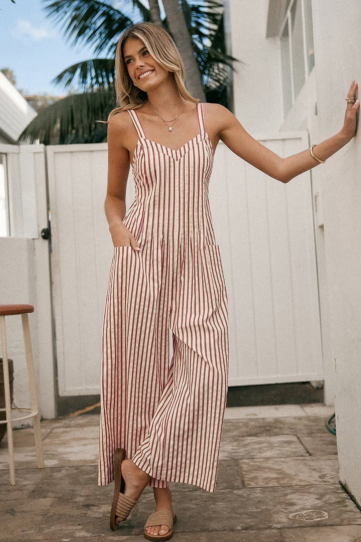 VIVIANA | Gestreepte Elegante Jumpsuit met V-hals