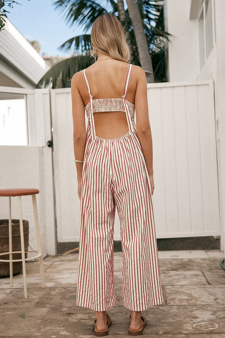 VIVIANA | Gestreepte Elegante Jumpsuit met V-hals