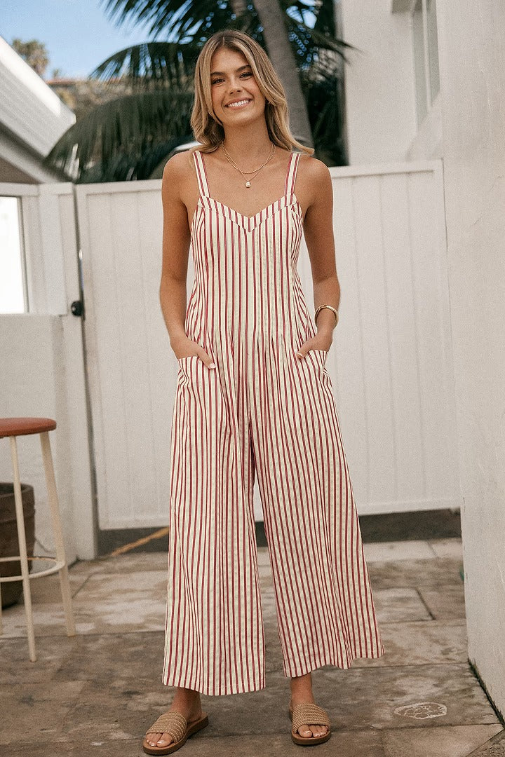 VIVIANA | Gestreepte Elegante Jumpsuit met V-hals
