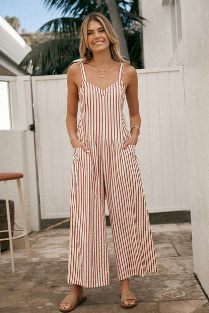 VIVIANA | Gestreepte Elegante Jumpsuit met V-hals