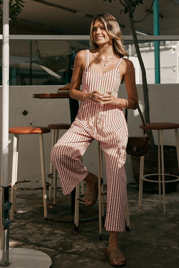 VIVIANA | Gestreepte Elegante Jumpsuit met V-hals