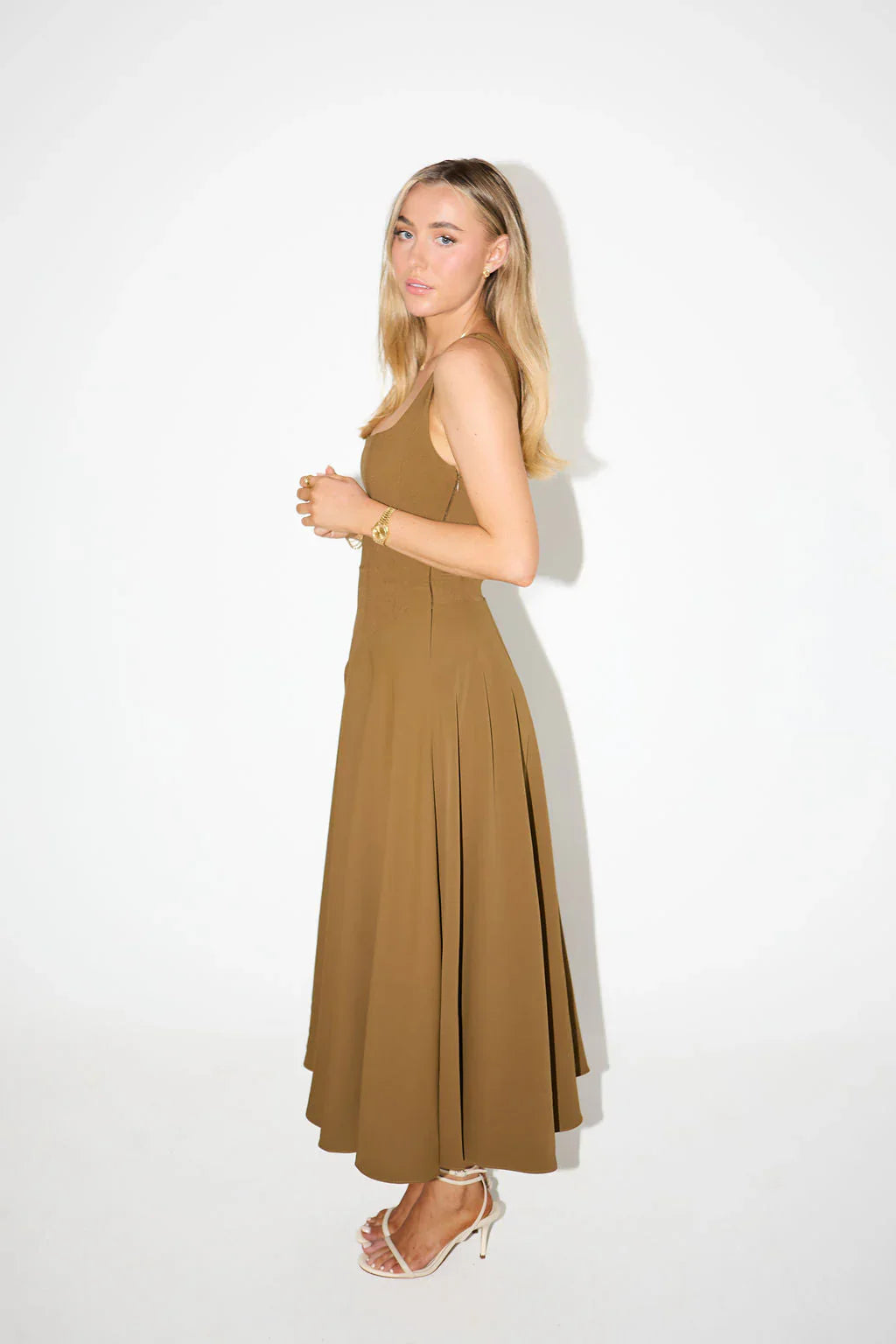 MELIS | Grace Midi Jurk - Bruin