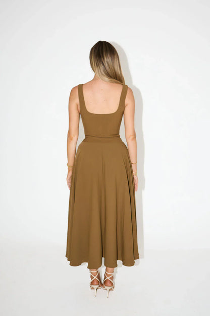 MELIS | Grace Midi Jurk - Bruin