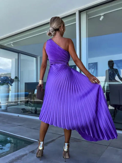 ELLA | One-Shoulder Geplooide Midi Jurk